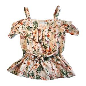 Sweet Rain Off-Shoulder Tropical Print Summer Top Women's Small – Flowy & Light